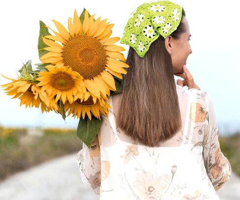 Crochet Hair Bandana Floral Head Scarf, Fashion Knit Hollow Headband for Women Ladies, Cotton Triangle Hair Kerchief in Saudi Arabia