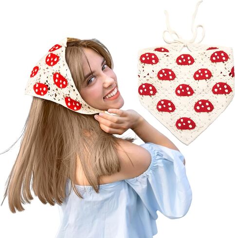 Crochet Hair Bandana Floral Head Scarf, Fashion Knit Hollow Headband for Women Ladies, Cotton Triangle Hair Kerchief in Saudi Arabia