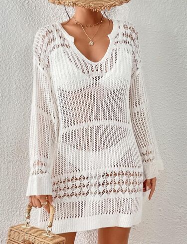 أغطية كروشيه Bsubseach لملابس السباحة النسائية فساتين الشاطئ المحبوكة المفرغة ملابس السباحة المثيرة ملابس الصيف البيضاء in Kuwait