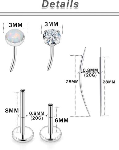 18/20g Threadless Nose Lip Rings Flat Back Studs Earrings Surgical Steel 6mm Cartilage Helix Tragus Labret Medusa Piercing Jewelry for Women Men in Saudi Arabia