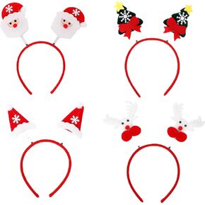 4 PCS Christmas Headbands Various Design Santa Hat Snowman Reindeer Antler Bow Elf Hat Headpieces for Women Adults Kids Gifts Christmas Party Supplies Felt Xmas Head Topper in Kuwait