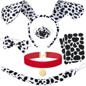 Dalmatian Dog Ears Headband Tail Bowtie Nose Costume Accessories set for Halloween Party Dress Up