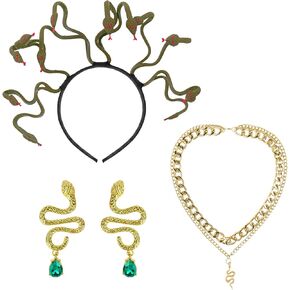3 Pcs Halloween Snake Headband Medusa Headband Snake Bracelets Funny Gift for Mardi Gras Masquerade Halloween Cosplay Costume Party Supplies