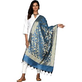 Cotton Silk Zari Work Banarasi Dupatta for Women, Stole Scarf Wrap Chunni