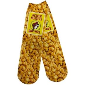 Buc-ee's Beaver Nuggets Crew Socks & No Show Socks - Unisex Cozy Graphic Print Food Theme Novelty Socks Fun Silly Gift Ideas for Men and Women (One Size Fits Most)