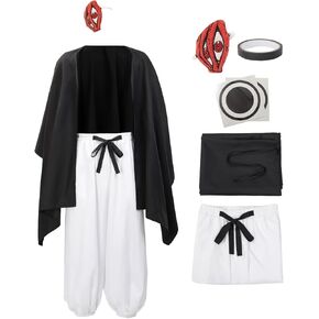 C-ZOFEK Men's Sukuna Full Cosplay JJK Costume Black Cape Pants with Face Cover Stickers US Size