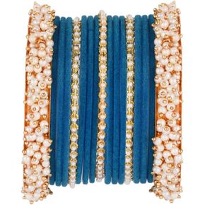 Efulgenz Velvet Bangles For Women Indian Jewelry Faux Pearl Bangles Bracelet Velvet Bangles Wedding Bridal Indian Jewelry Sets For Women