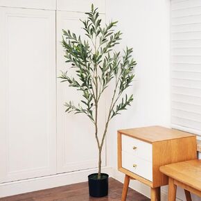 Artificial Olive Tree Plant, Lifelike Silk Plant with Natural Wood Trunk & Realistic Fruits, Perfect for Ideal Indoor Decor for Home, Office & Living Room (White, 7ft)