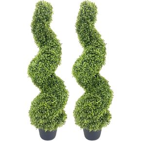 Yaami Artificial Boxwood Spiral Green Tree Planting, 4ft-high (2 Pieces) Outdoor Artificial Plants, Ultraviolet-Resistant Plastic Green Balls, Used for Decoration/Indoor/Porch/Garden.