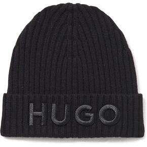 HUGO Men's Big Logo Ribbed Knit Hat