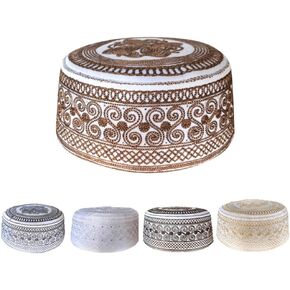 5Pcs Muslim Kufi Hats for Men Islam Prayer Beanie Skull Cap Embroidery Kofia Topi Hat Headware Ramadan Eid Gift(Style C)