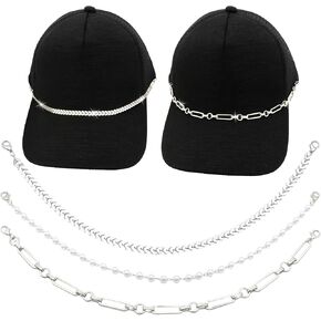 Trucker Hat Chains for Women Man, Gold Baseball Cap Chain Bulk Pearl Metal Turquoise Hat Bill Chains Set for Baseball Cap