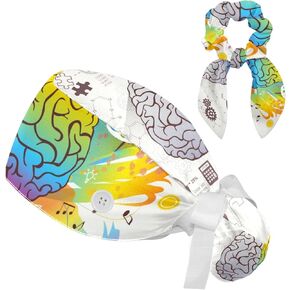 Working Cap with Bow Hair Matching Scrunchy Sweatband, Brain with Knowledge Adjustable Work Hat