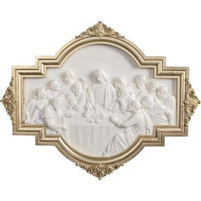 ShineOnAngel The Last Supper Wall Sculpture Gold Framed Relief Wall Art Leonardo da Vinci Relief Last Supper Wall Decor for Dining Room 12.5inch Long Modern Home Regilous Gifts Jesus relief sculpture