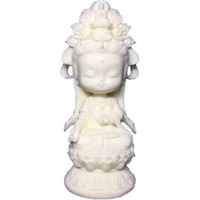Mini GuanYin Statue,Cartoon Kuanyin Decor,Small Quan Yin Buddha Statue,Feng Shui Contemplation Buddha Statues Decoration,Home Office Table Ornaments,White