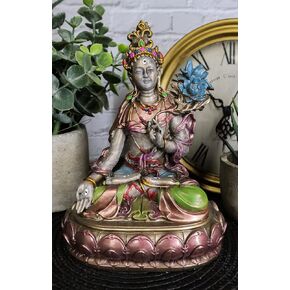 Ebros Bodhisattva White Tara Statue Goddess of Compassion and Healing Meditating On Lotus Seat Throne Buddha Sculpture Eastern Enlightenment Buddhism Figurine