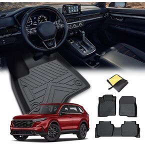 Car Floor Mats for Honda CR-V 2023 2024 2025 Accessories (Include Hybrid), TPE All Weather Protection Floor Mats, Custom Fit 1st&2nd Row Car Floor Liners Set, Heavy Duty Accessories,Black