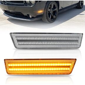 Front & Rear Fender LED Side Marker Lights for 2008-2014 Dodge Challenger & 2011-2014 Charger, Smoked Lens Side Bumper Marker Lamps, White & White LED Side Markers Turn Signal Lights, 4 PCS