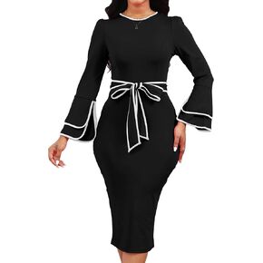 VisiChenup Sexy Dress for Women Crew Neck Long Sleeve Pencil Cocktail Party Dresses