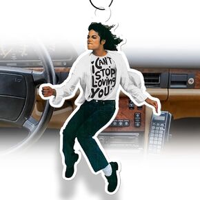 "Melody in Motion: King of Pop's Signature Car Air Freshener" Black and white