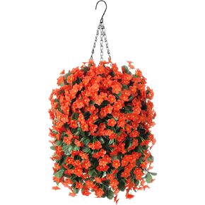 Artificial Fake Hanging Flowers Plants Baskets for Outdoor Outside Porch Decoration, Faux Silk Hotpink Realistic UV Resistant Orchid Long Vines in Planter for Spring Summer Home Patio Balcony