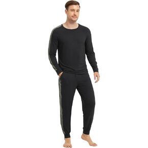 NACHILA Men's Pajamas-Viscose Made from Bamboo, Long Sleeve Pjs and Jogger Pants Pajama Sets Crew Neck Sleepwear with Pockets