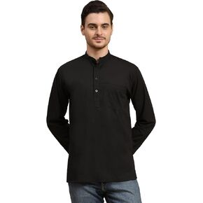SKAVIJ Men's Pure Cotton Solid Kurta Long Sleeves Band Collar Casual Shirt