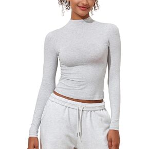 PrettyGuide Women's Cotton Long Sleeve Shirts Mock Neck Basic Tee Tight Fitted Fall Going Out Tops