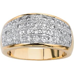 PalmBeach Yellow Gold-Plated Round Cubic Zirconia Dome Pave Ring Sizes 6-10