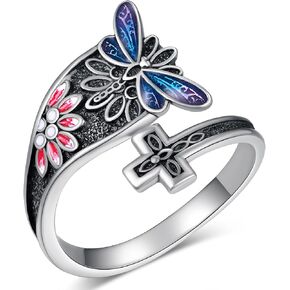 Dragonfly Spoon Ring S925 Sterling Silver Dragonfly Ring Vintage Jewelry Gifts for Women