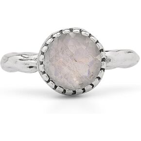 Round Moonstone 925 Sterling Silver Ring - Delicate BOHO Chic Jewelry - Fashionable and Stylish for Women with Velvet Gift Bag/Box - Made by Indian Artisans - Size 5-10