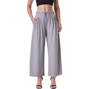 Women's Wide Leg Palazzo Pants High Waisted Waffle Knit Casual Slacks Flowy Capris Trouser