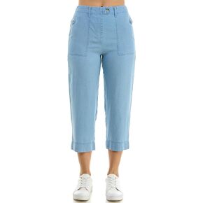 Zac & Rachel Women's Tencel Capri Length Button Front Pant with Stitched Utility Pocket and Ankle