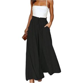 MakeMeChic Women's Paperbag Waist Wide Leg Pants Drawstring Tie Front Loose Fit Trousers