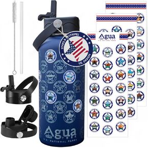 Original National Parks Water Bottle with Stickers, Leakproof Insulated Water Bottle with Straw and Spout Lid, 63 Waterproof Stickers for Water Bottle, Luxury Box for National Park Gifts