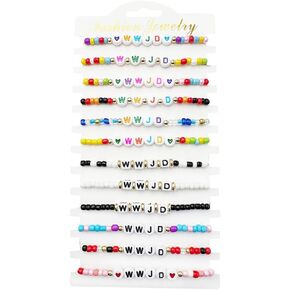 12 Pcs WWJD Bracelet What Would Jesus Do Bracelets Stretch Bracelets for Women Colorful Bracelets Jewelry Gift for Women