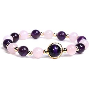 Eigso Amethyst Bracelets for Women and Men 7 Chakra Beaded Bracelet for Woman and Man Purple Crystal Beads Wristband Adjustable