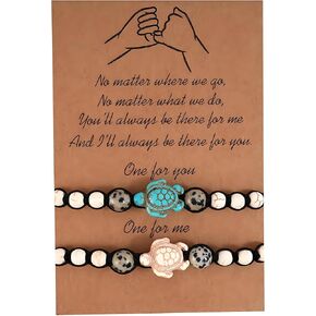 2Pieces Beads Bracelets Set for Women Charm Handmade Bohemian Turquoise Turtle Beaded Braided Bracelet Set Natural Vintage Adjustable String Strand For Bf Best Friend Summer Beach Holiday Jewelry Gifts
