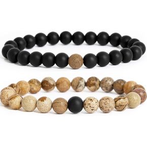 2PCS Beaded Bracelets Bangles Set, Couples Bracelet Set, Natural Healing Stone Bracelets, Yoga Bracelet Couple Stress Relief, Gift for Her Him Boyfriend Girlfriend Husband Wife Women Men