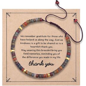 Kvekstio Thank You Gift, Gratitude Natural Stone Bracelet for Women Teachers Friends Coworkers, Adjustable Beaded Bracelet with Inspiring Thank You Card Gift for Appreciation, Kindness, Thanksgiving