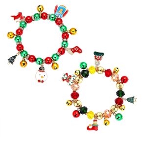 NLCAC Christmas Charm Bracelet Enamel Christmas Tree Reindeer Candy Cane Beaded Charm Christmas Bracelet Xmas Festive Holiday Jewelry for Women