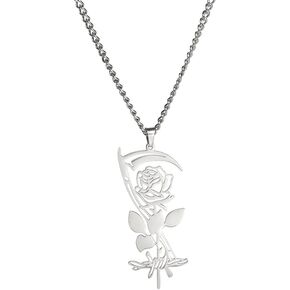 EUEAVAN Death Scythe Rose Pendant Necklace Gothic Glamour Medieval Renaissance Personalized Choker Elegant Jewelry