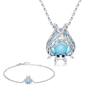925 Sterling Silver Bat Necklace Bracelet Cute Animal Glowing in the Dark Halloween Jewelry Gift for Women Girl