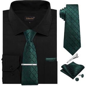 DiBanGu Mens Long Sleeve Dress Shirt and Tie Set Casual Botton Down Shirts for Men Solid Business Shirt with Matching Tie