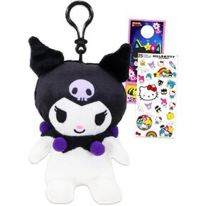 Sanrio Kuromi Plush Keychain Set - Kuromi Bag Clips Bundle with 6" Kuromi Keychain Plush Plus Stickers and More | Kuromi Plush Keychains for Backpack