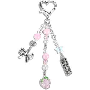Cute Strawberry Keychain Aesthetic Y2k Keychain Cute Key Chain Backpack Keychain Coquette Keychain Butterfly Heart Keychain Kawaii Stylish Purse Charms For Women Bag Charms Car Holder Gifts