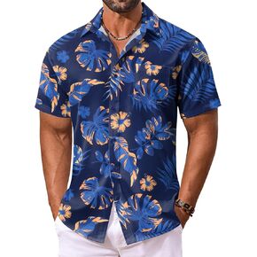 COOFANDY Men's Hawaiian Shirt Short Sleeve Floral Button Down Shirts Tropical Vacation Beach Shirts with Pocket