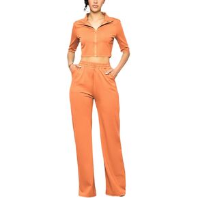 Women's 2 Piece Outfits Sweatsuits Short Sleeve Tops Wide Leg Pants Lounge Sets Tracksuit