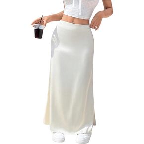 OYOANGLE Women's Satin High Waist Skirt Flowy Solid Casual Elegant Maxi Skirts