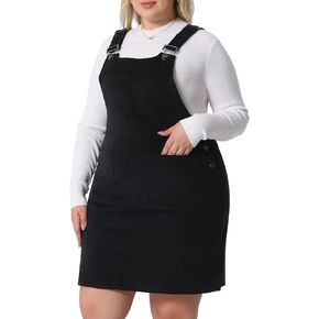 Agnes Orinda Plus Size Women's Suspender Skirt Adjustable Strap Pinafore Corduroy Overalls Dress Skirts